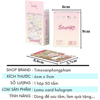Card Sanrio Kuromi Cinnamoroll Melody Hộp 50 Hình Bo Góc Cute Lomo Hologram Timo QT68