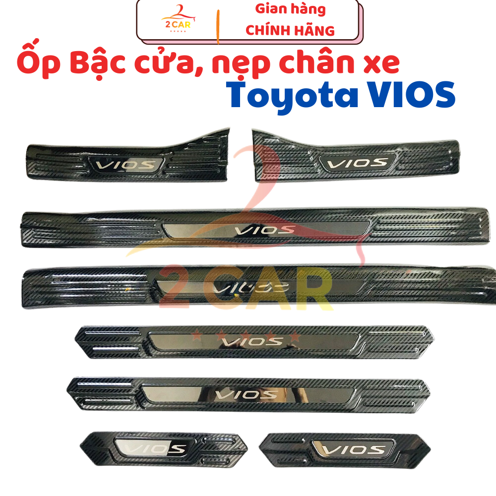 Ốp bậc cửa, nẹp bước chân trong, ngoài CARBON xe Vios 2019- 2022, 2023,2024  vân CACBON cao cấp