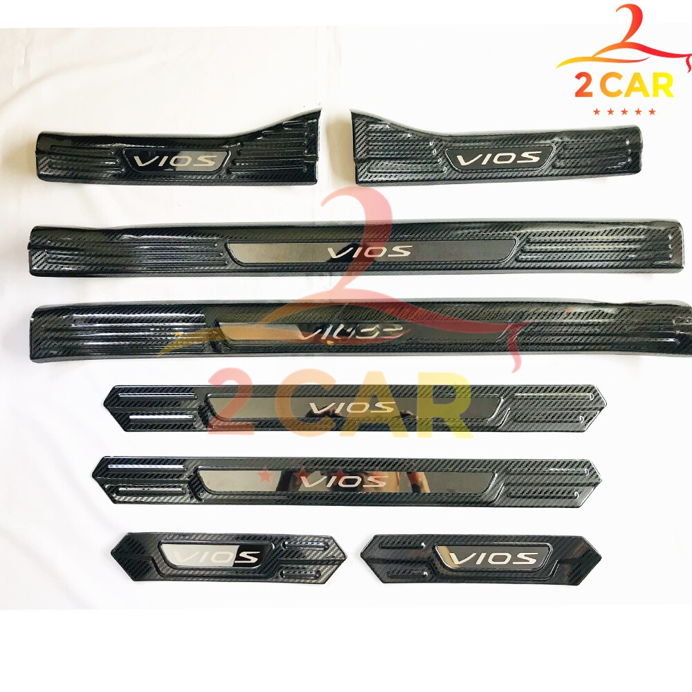 Ốp bậc cửa, nẹp bước chân trong, ngoài CARBON xe Vios 2019- 2022, 2023,2024  vân CACBON cao cấp