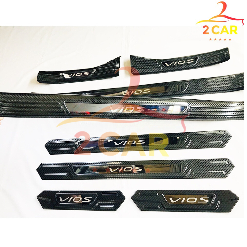 Ốp bậc cửa, nẹp bước chân trong, ngoài CARBON xe Vios 2019- 2022, 2023,2024  vân CACBON cao cấp