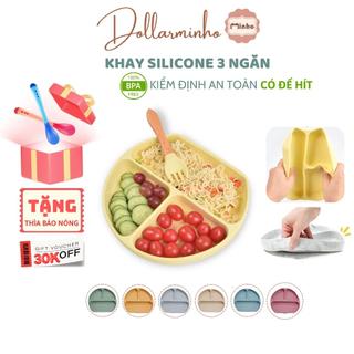 Khay ăn dặm 3 ngăn có đế hít chống đổ bằng silicon cho bé ăn dặm Dollar Minho