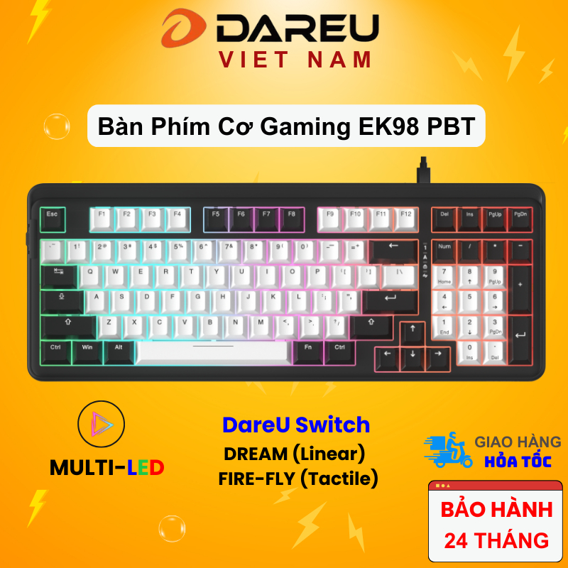 Bàn phím cơ DAREU EK98 WHITE BLACK (Multi-Led, PBT Double Shot OEM ...