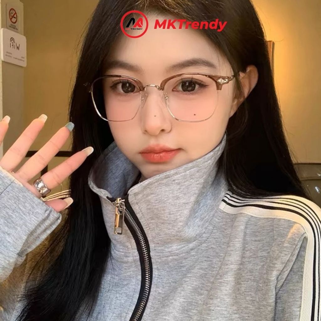 Kính đổi màu MKTRENDY nam nữ thời trang gọng kim loại nửa viền chống tia UV chống ánh sáng xanh X9