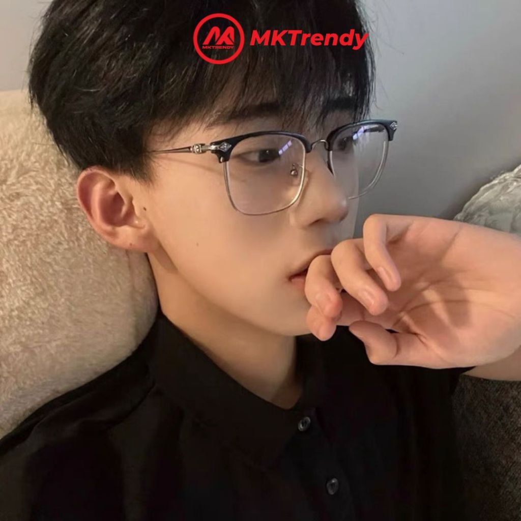 Kính đổi màu MKTRENDY nam nữ thời trang gọng kim loại nửa viền chống tia UV chống ánh sáng xanh X9