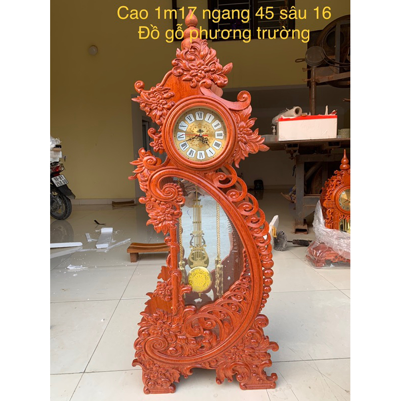 đồng hồ gỗ hương đá cao 1m17 rộng 45 sâu 16