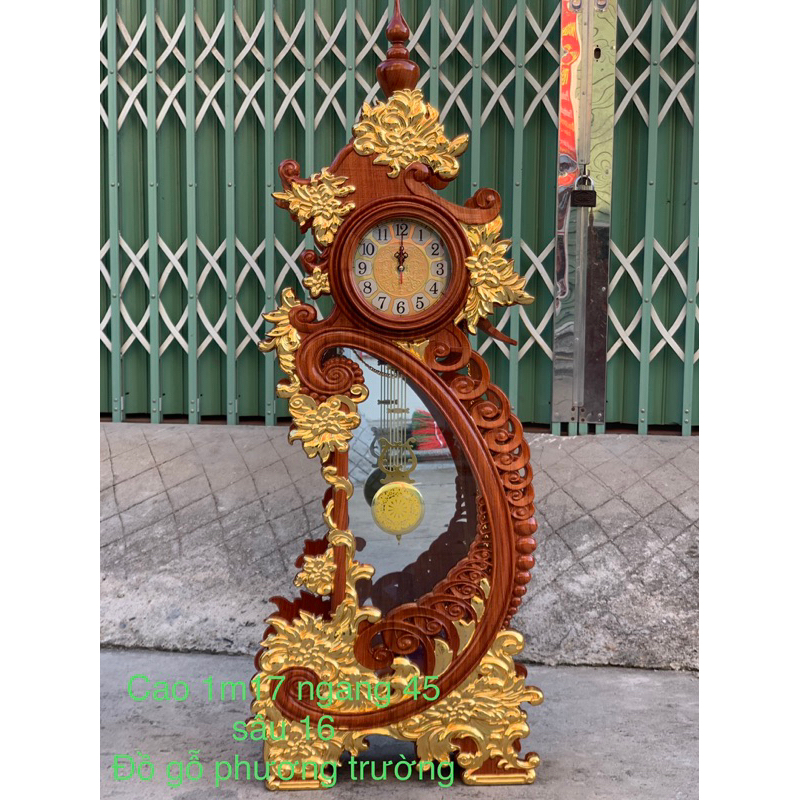 đồng hồ gỗ hương đá cao 1m17 rộng 45 sâu 16