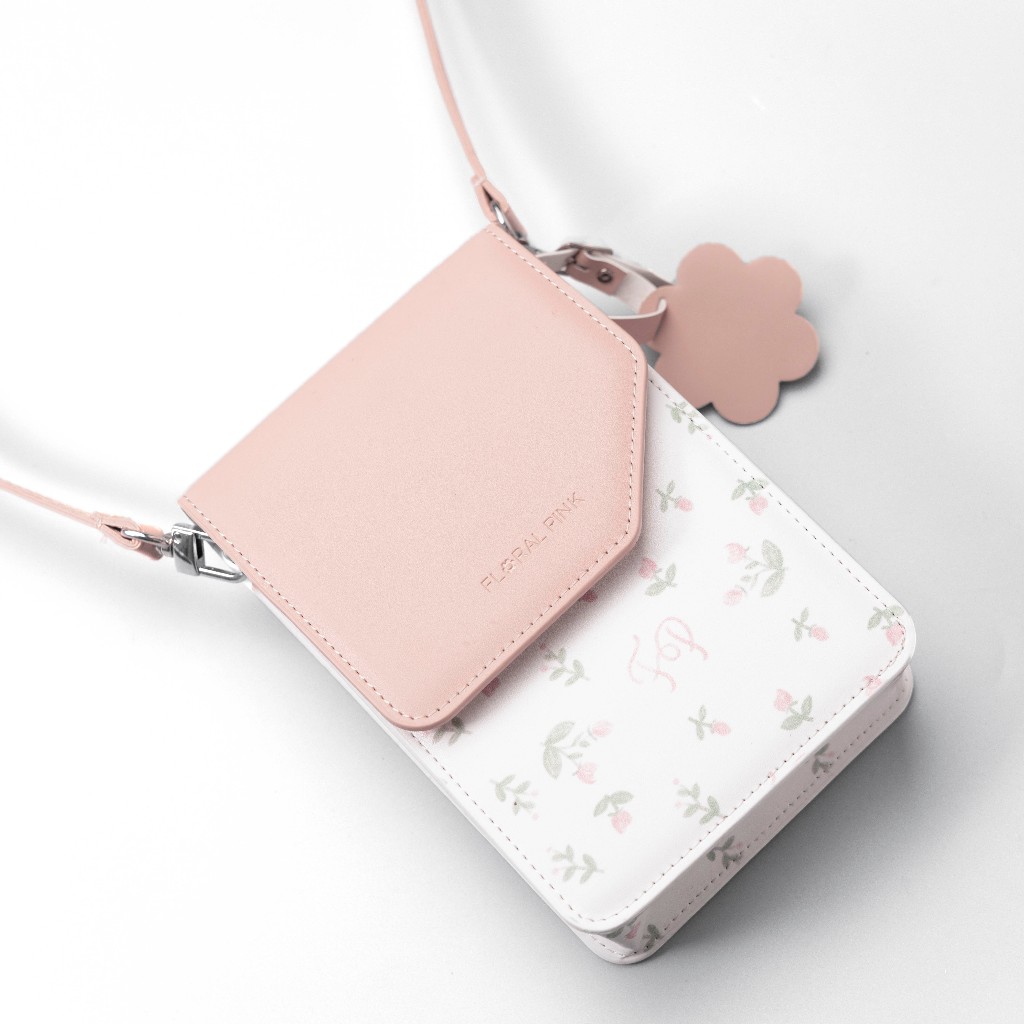 Túi Xách Da PU LYSSA Đeo Chéo Nam Nữ Đựng Điện Thoại Đi Chơi Tiệc Hoa Nhí | FLORAL PINK