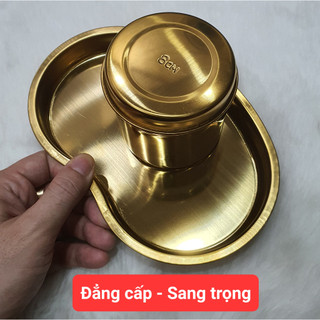 -Khay hạt đậu và hũ bông 8cm mạ màu vàng sáng bóng