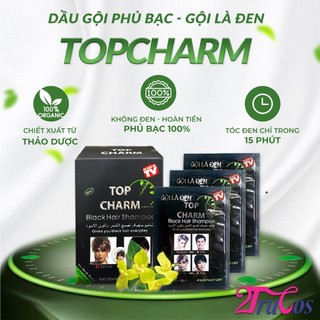 Dầu gội nhuộm tóc thảo dược TopCharm Herbal Colour Hair Shampoo 25mlx10gói (phủ bạc nâu đen) 2Trucos