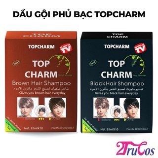 Dầu gội nhuộm tóc thảo dược TopCharm Herbal Colour Hair Shampoo 25mlx10gói (phủ bạc nâu đen) 2Trucos
