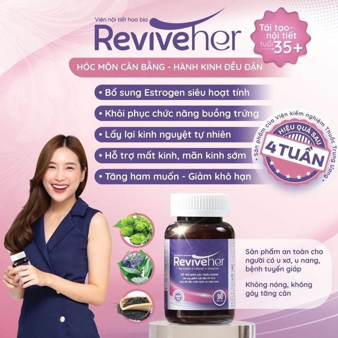 Reviveher - Viên uống nội tiết số 1, cải thiện sinh lý nữ, điều hòa kinh nguyệt, ít kinh, mất kinh