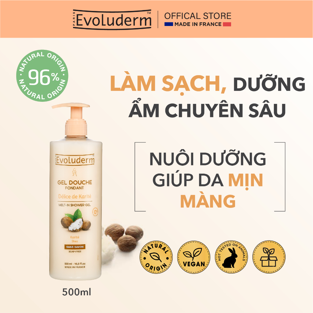 Gel Tắm Dưỡng Ẩm Evoluderm Giúp Làm Sạch Và Nuôi Dưỡng Làn Da 500ml