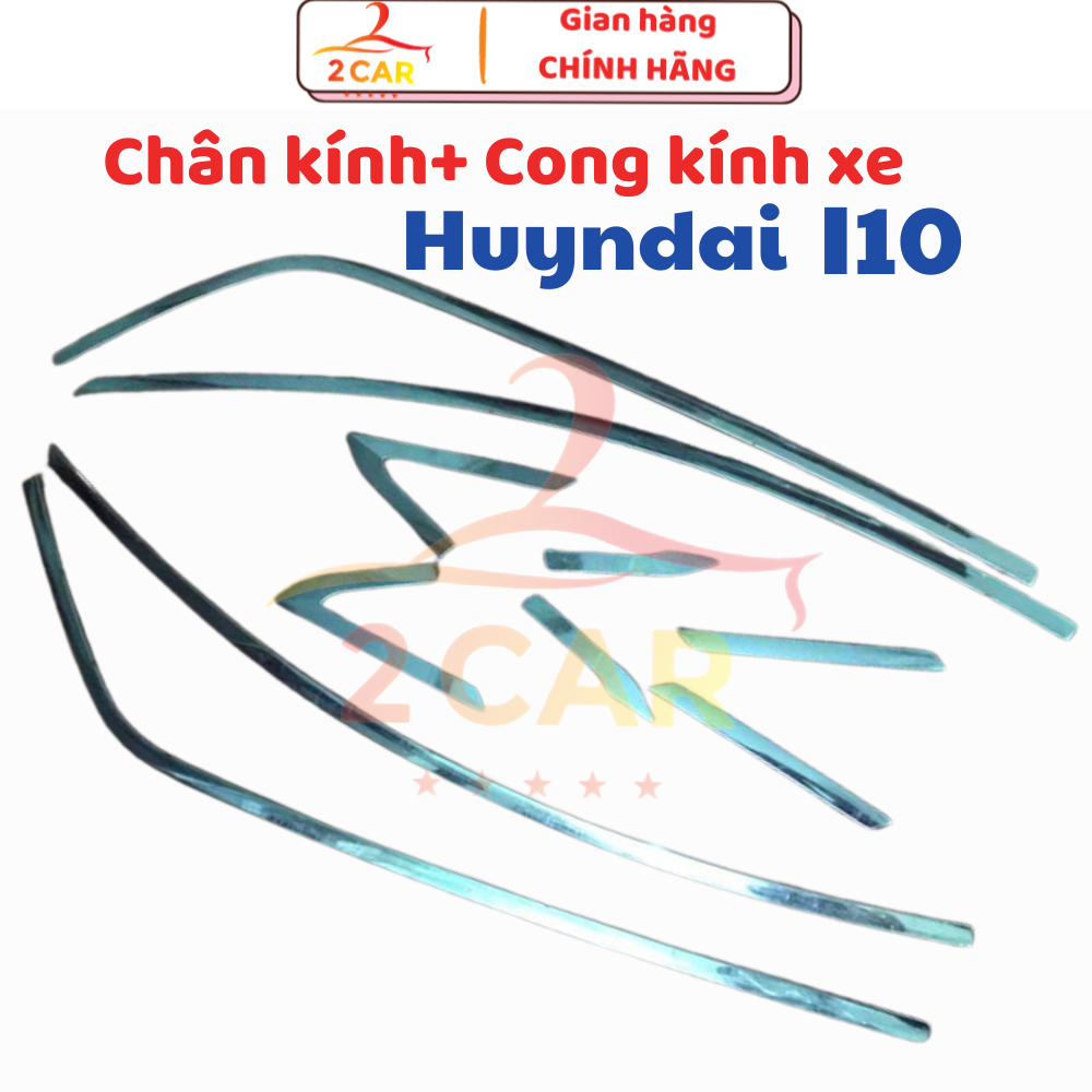 Nẹp viền chân kính, cong kính Xe Grand i10 2012- 2020 chất liệu inox dùng chung 2 bản sedan và hatback