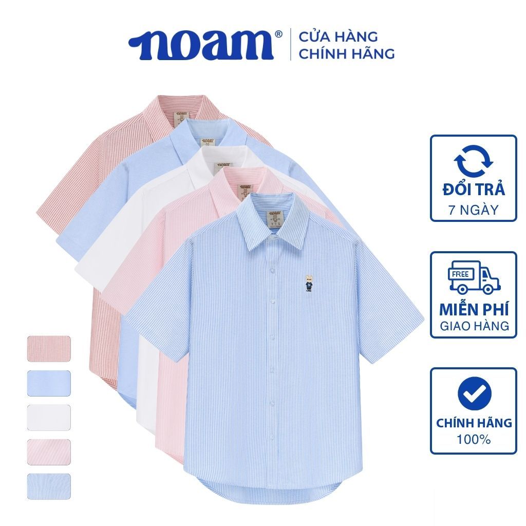 Ảnh Áo Sơ Mi Ngắn Tay Form rộng NOAM Oxford - Màu trắng/ xanh/ hồng kẻ sọc/ đỏ kẻ sọc/ xanh kẻ sọc 1