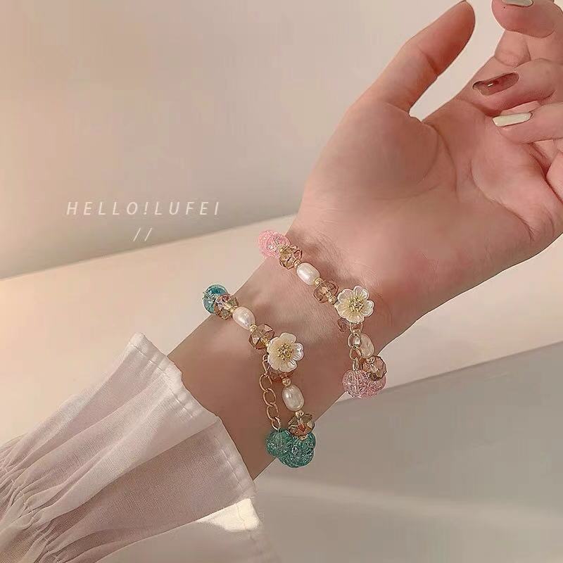 Vòng tay  nữ pha lê hoa Đào cực xinh phong cách Hàn Nhật