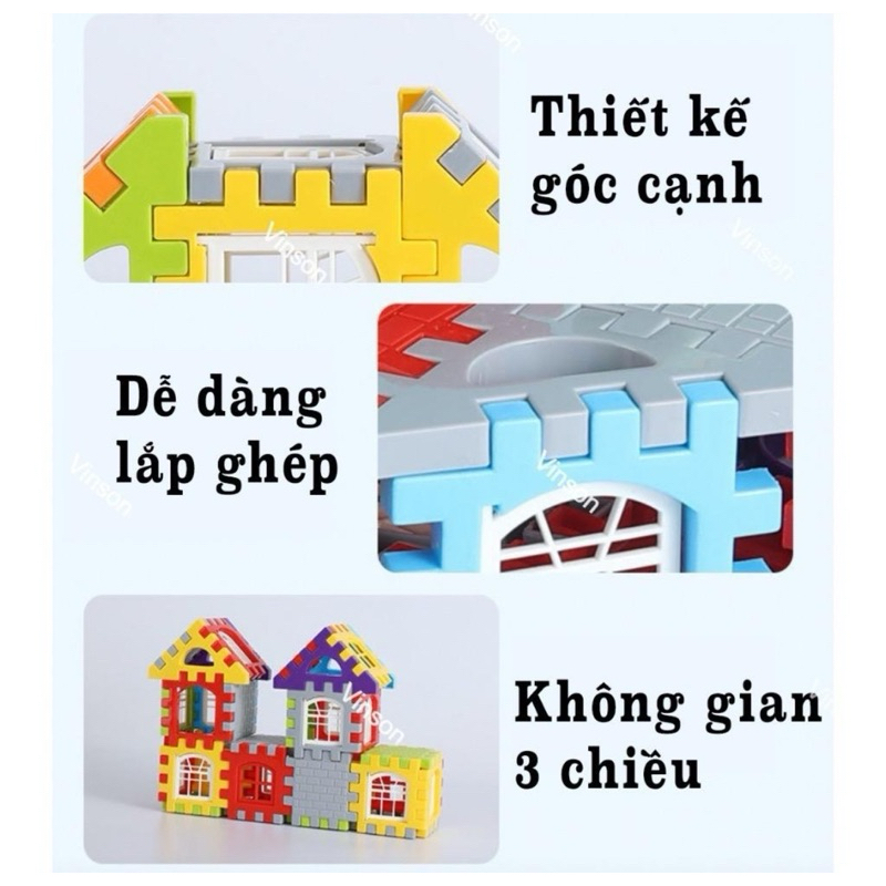 Đồ chơi xếp hình xây dựng kiến trúc có cửa mở, khối xây dựng giúp bé phát triển trí thông minh