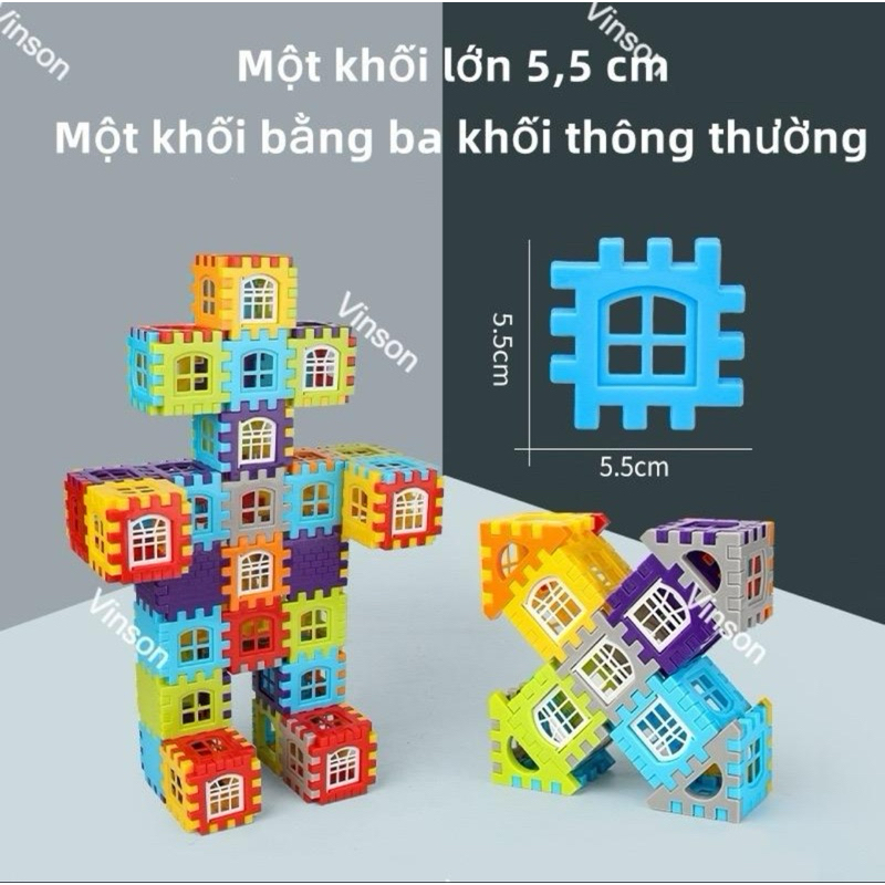 Đồ chơi xếp hình xây dựng kiến trúc có cửa mở, khối xây dựng giúp bé phát triển trí thông minh