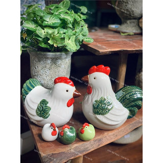 Gà Gốm Lớn Trống/Mái Trắng/Nâu Trang Trí Sân Vườn - Gốm Men Ngọc Đẹp - Sang Trọg - Gốm Xưa Lái Thiêu Cho Người Hoài Niệm