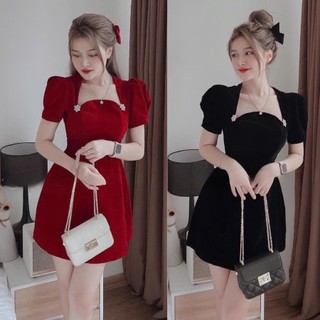 Đầm nhung Ôm dáng Màu Đỏ XINH XẮN TIỂU THƯ ĐÍNH NGỌC
