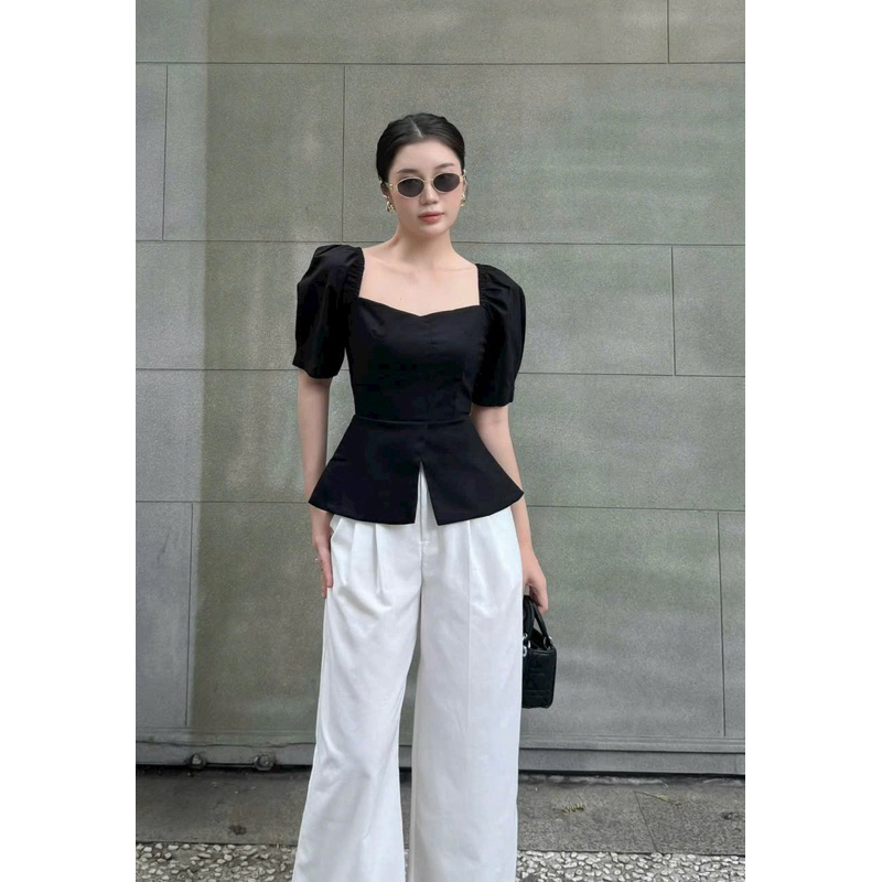 Áo Thiết Kế Peplum Cổ Tim Tay Lỡ Thanh Lịch Trẻ Trung Dự Tiệc Dạo Phố Công Sở - PUSU HOUSE