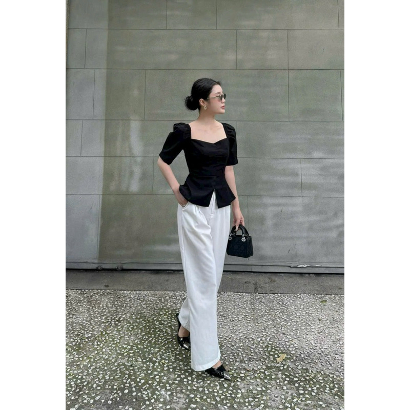 Áo Thiết Kế Peplum Cổ Tim Tay Lỡ Thanh Lịch Trẻ Trung Dự Tiệc Dạo Phố Công Sở - PUSU HOUSE