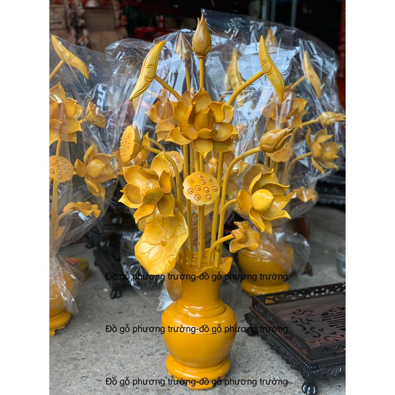 Bình hoa sen 11 cành, hoa gỗ sữa bình xà cừ ( hàng tháo nắp)