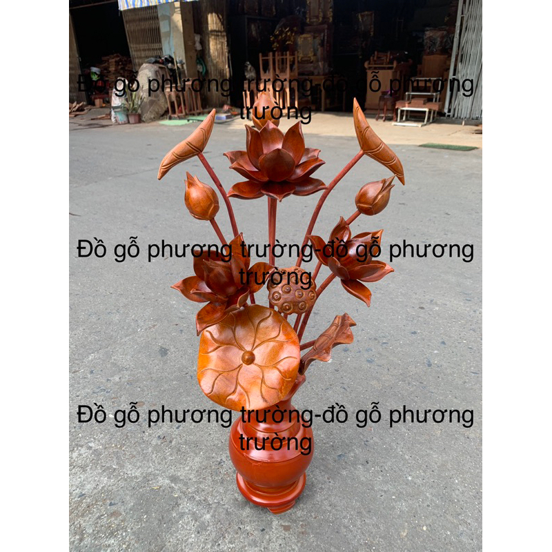Bình hoa sen 11 cành, hoa gỗ sữa bình xà cừ ( hàng tháo nắp)