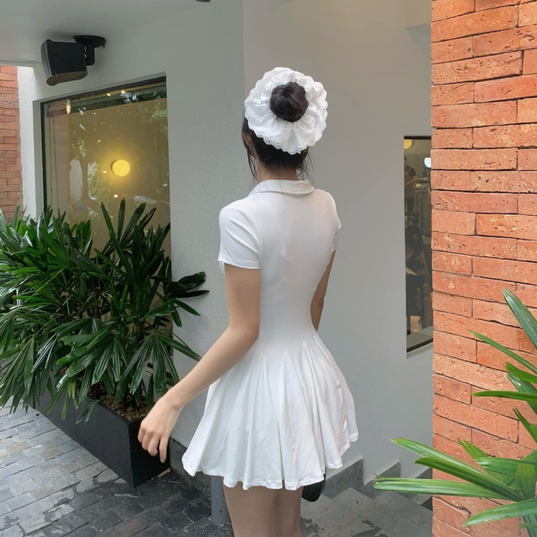 Dây Cột Tóc Scrunchies Thêu Hoa Màu Trắng Bản To Tiểu Thư Sang Trọng Hàn Quốc Phụ Kiện Tóc Empoli