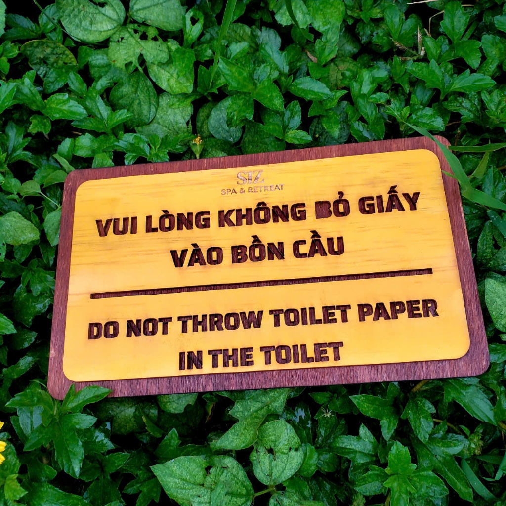 Bảng thông báo '' Vui Lòng Không Bỏ Giấy Vào Bồn Cầu '' - FREE KHẮC CẮT TÊN THEO YÊU CẦU