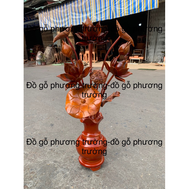 Bình hoa sen 11 cành, hoa gỗ sữa bình xà cừ ( hàng tháo nắp)