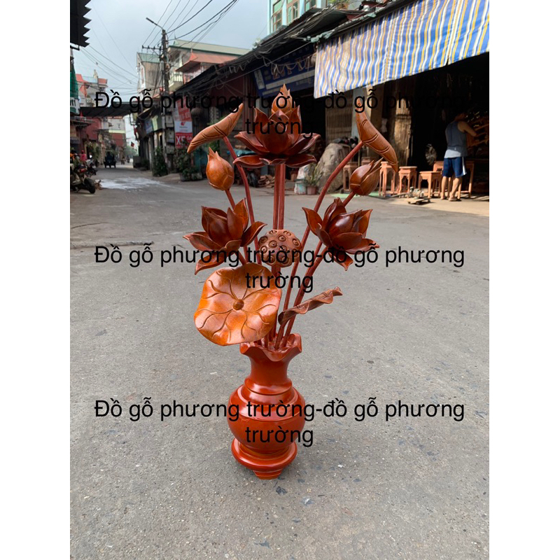 Bình hoa sen 11 cành, hoa gỗ sữa bình xà cừ ( hàng tháo nắp)