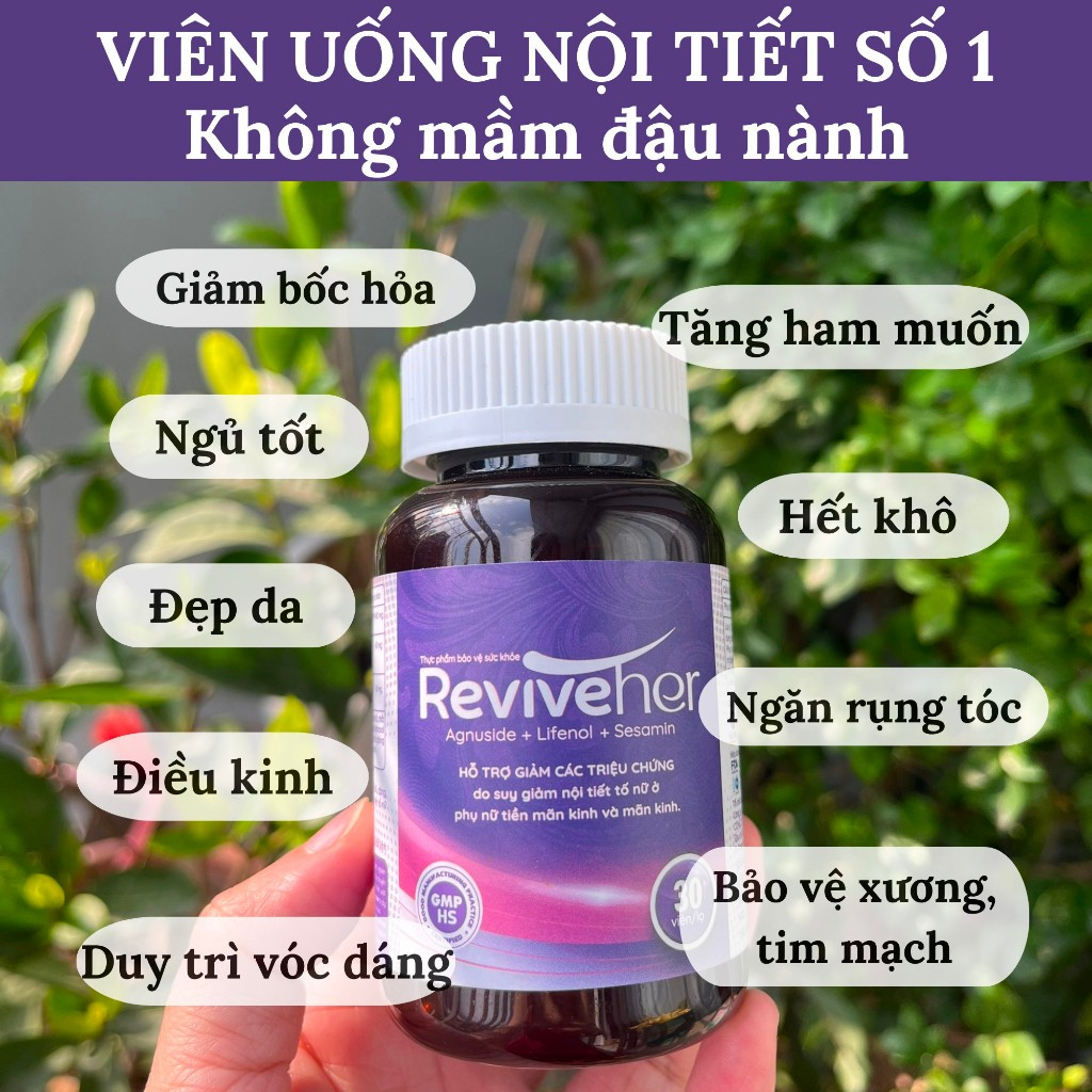 Viên Uống Nội Tiết Hoa bia ReviveHer Cân Bằng Nội Tiết, Kinh Đẹp, Ngủ Ngon, Hết Khô Hạn, Bốc Hỏa
