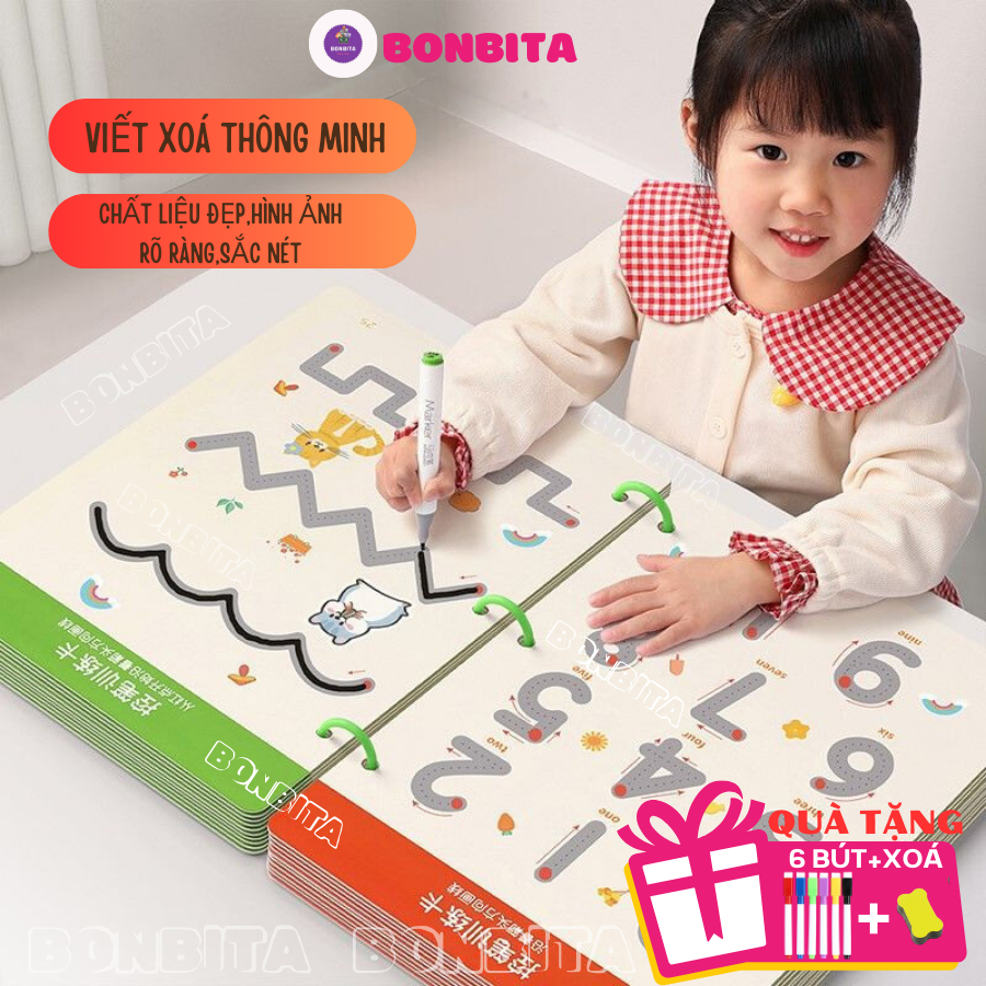 Combo tập tô vẽ thông minh xóa được 64 trang kèm bút dạ – Đồ chơi Giáo Dục học liệu Montessori cho bé từ 2 3 4 5 tuổi