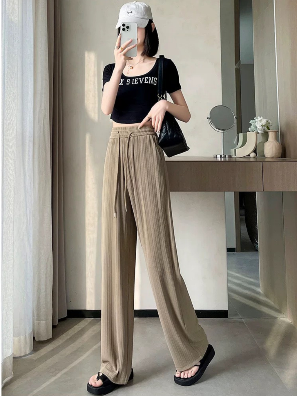 Ảnh Quần nữ ống rộng ＬＯＺΛ chất liệu thun tăm 4 mùa - LQ084213 1