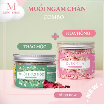 Combo 2 Hũ Muối Ngâm Chân Thảo Mộc 450g - Muối Ngâm Chân Hoa Hồng 450g Dưỡng Da Làm Ấm