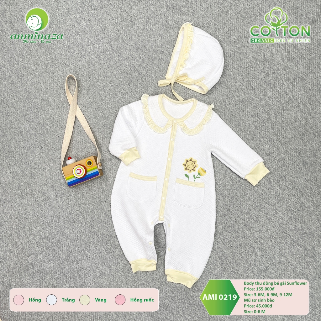 Body Thu Đông Cho Bé Gái 0-6 Tháng Anminaza Vải Cotton 100% Tự Nhiên Lành Tính Ấm Áp - Hàng Chính Hãng AMI0219