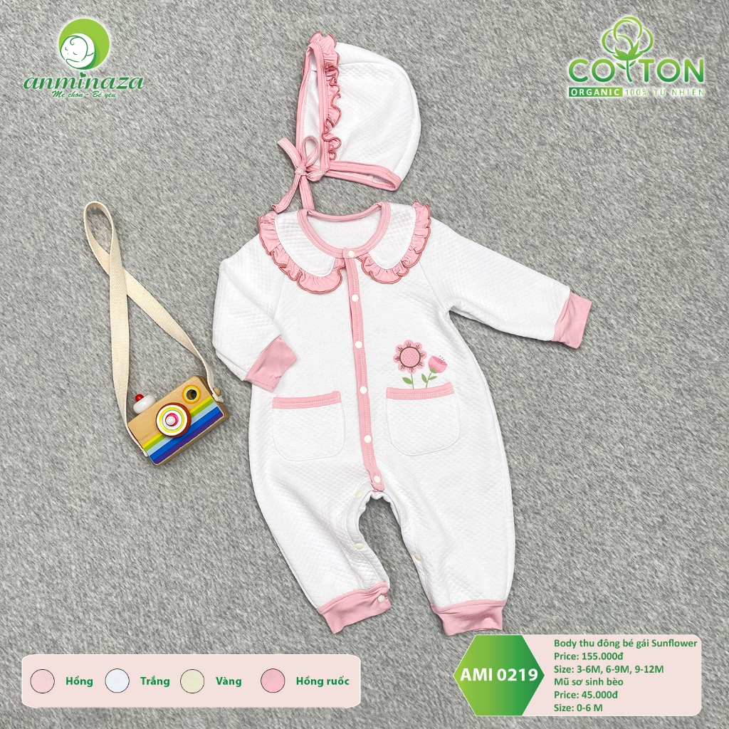 Body Thu Đông Cho Bé Gái 0-6 Tháng Anminaza Vải Cotton 100% Tự Nhiên Lành Tính Ấm Áp - Hàng Chính Hãng AMI0219