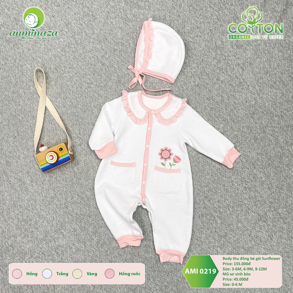 Body Thu Đông Cho Bé Gái 0-6 Tháng Anminaza Vải Cotton 100% Tự Nhiên Lành Tính Ấm Áp - Hàng Chính Hãng AMI0219