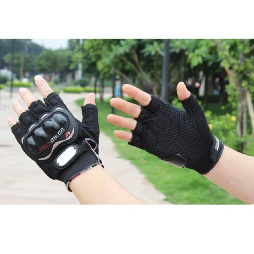 Găng Tay Pro Biker Ngắn Ngón Có Gù Nhựa, bảo vệ tay an toàn khi đi phượt, đi chơi, tập luyện