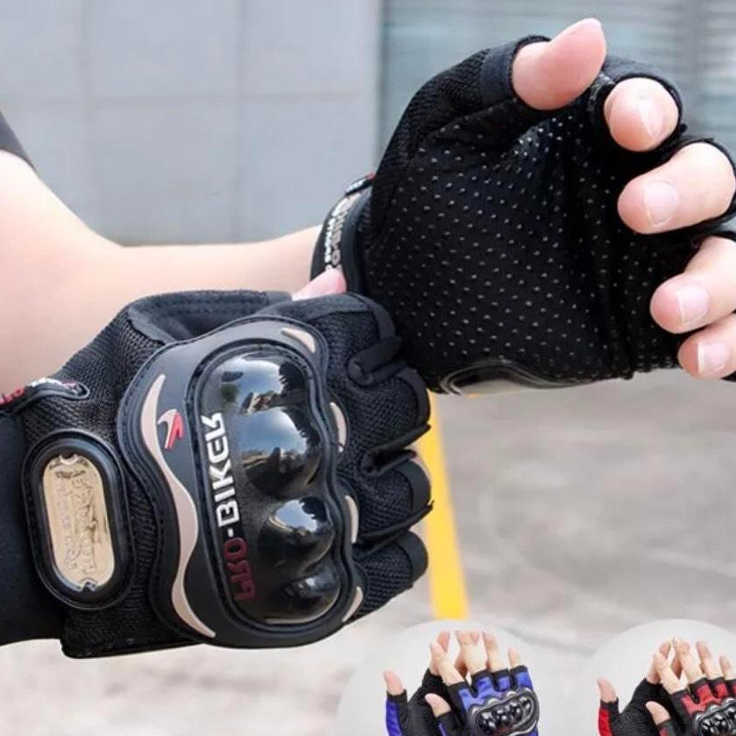 Găng Tay Pro Biker Ngắn Ngón Có Gù Nhựa, bảo vệ tay an toàn khi đi phượt, đi chơi, tập luyện