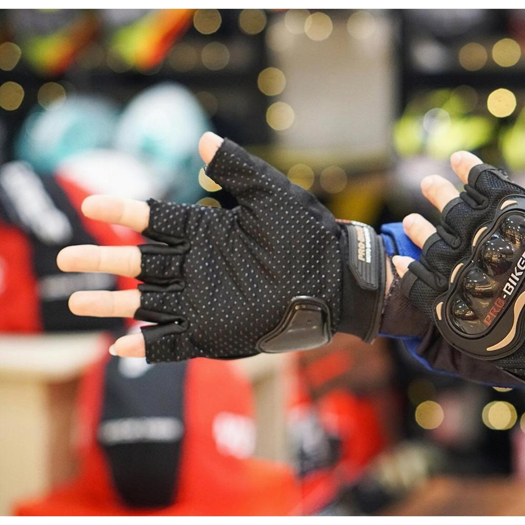 Găng Tay Pro Biker Ngắn Ngón Có Gù Nhựa, bảo vệ tay an toàn khi đi phượt, đi chơi, tập luyện