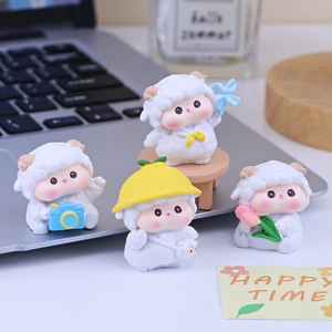 Mô hình cừu làm từ đá nhân tạo mini dễ thương tiểu cảnh, bày bàn làm việc, bàn học, tủ sách, taplo ô tô