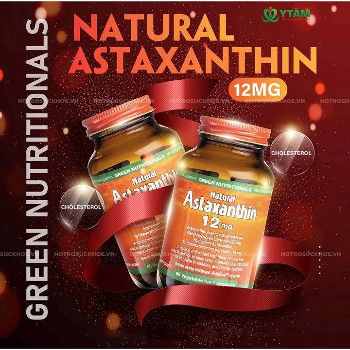 Viên uống trắng da chống nắng Green Nutritionals Natural Astaxanthin 12mg chống lại tác hại của tia UV