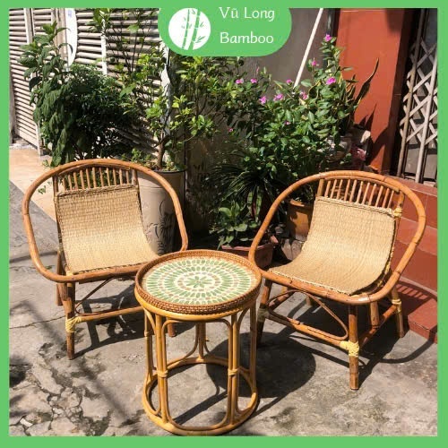 Bộ bàn ghế mây sò tự nhiên nhỏ gọn, tiện lợi phù hợp bộ Cafe/ ban công gia đình / Homestay