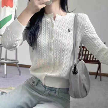 Áo Khoác Len Thừng Dệt Kim, Áo Khoác Cardigan Nữ, Áo Khoác Len Cổ Tròn Dài Tay Thêu Ngựa Loại 1 Dày Dặn