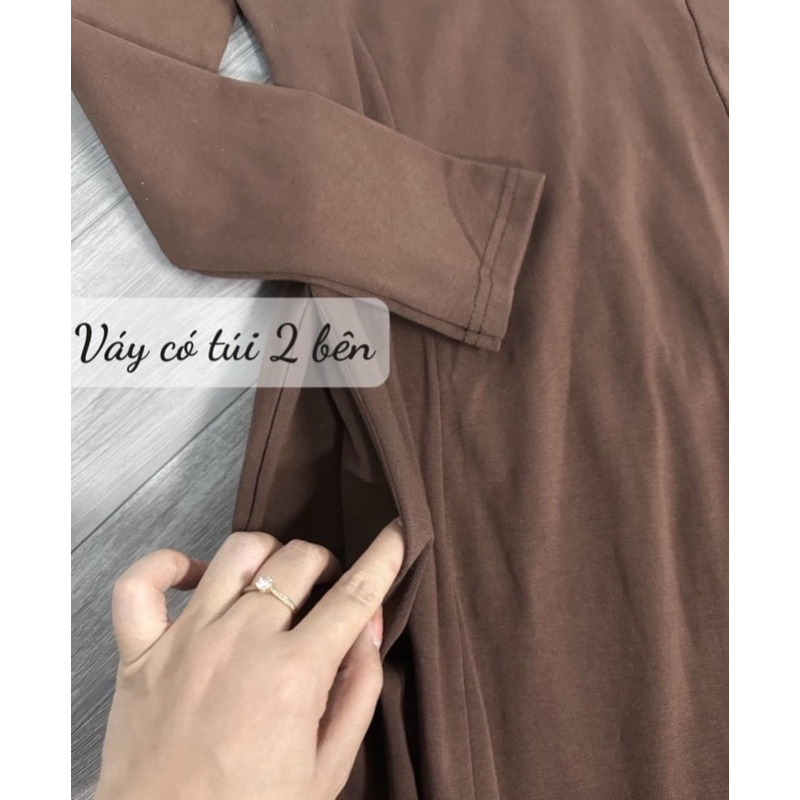 Đầm nữ dài tay dáng xòe chất thun co giãn cổ chữ U Jumito, đầm nữ tôn dáng phong cách nhẹ nhàng nữ tính HCOM2960