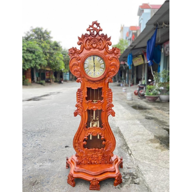 đồng hồ cây cao 1m70 gỗ mun đuôi công, hương đá