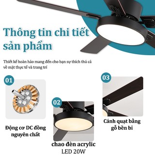 【COD】Quạt trần phòng khách cánh gỗ quạt trần đèn Bắc Âu Điều khiển từ xa Remote 106/122/132cm