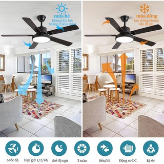 【COD】Quạt trần phòng khách cánh gỗ quạt trần đèn Bắc Âu Điều khiển từ xa Remote 106/122/132cm