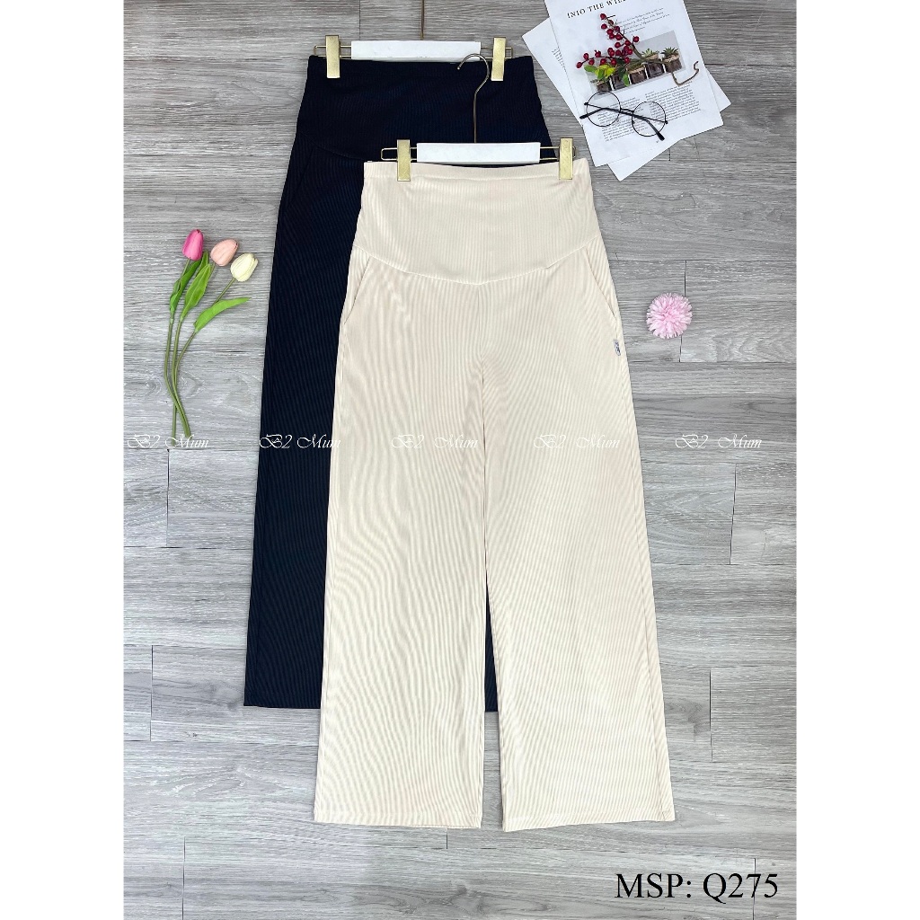 Quần bầu dài ống rộng Chất tăm mềm siêu mát co giãn 4 chiều Quần có túi thật có chun chỉnh bụng Q275 thiết kế by B2MUM